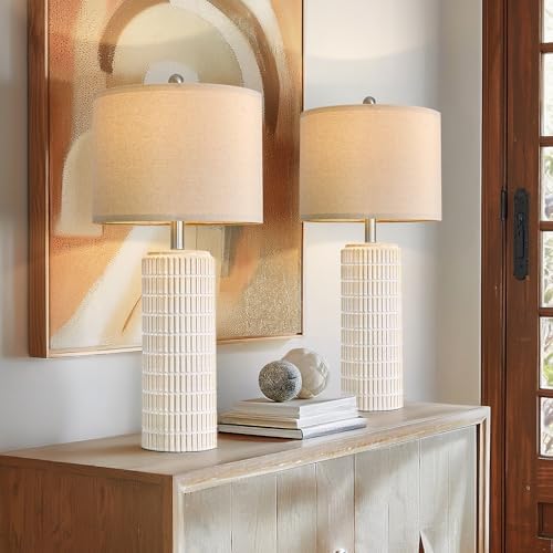 PoKat 27.5'' Tall Table Lamps for Living Room Set of 2, Ceramic Bedroom Lamps for Night Stands, Modern Bedside Lamps for Bedroom Living Room, Nightstand Lamps for End Table, Hallway, Gold and White by Pokat