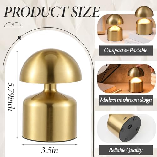 2 Pack Mushroom LED Table Lamp, Gold - Image 2