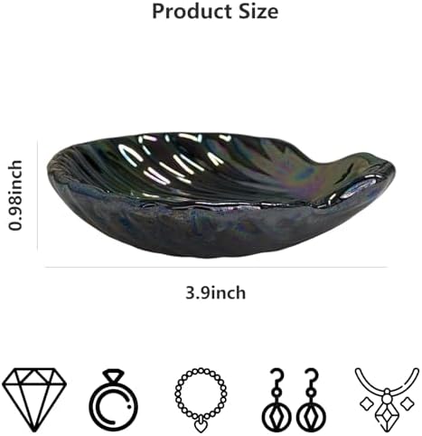 Shell Jewelry Dish Tray, Ceramic Trinket Tray Clamshell Jewelry Organizer Dish, Ring Holder Dish Room Decor, Mother's Day Valentine's Friendship Christmas Birthday Gifts for Women (Multicolor Black) - Image 2