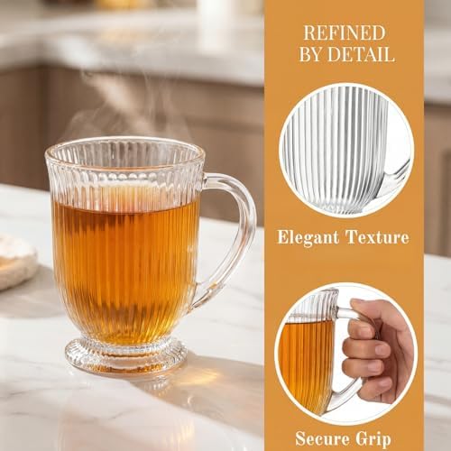 4 Pack Glass Coffee Mugs with Handle, 16 Oz - Image 3