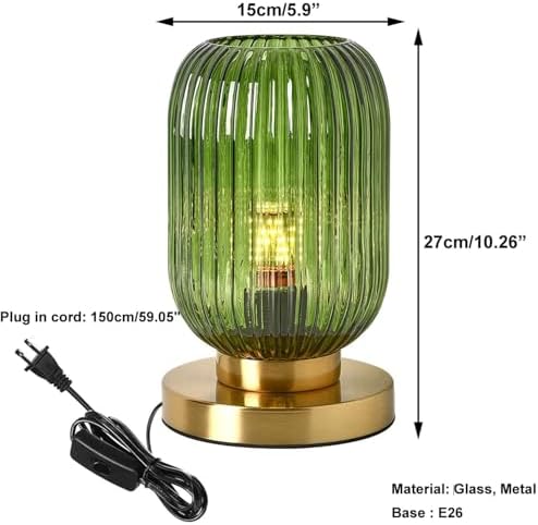 Glass Table Lamp of 2 Mid Century Table Lamps Modern Globe Table lamp Vintage Gold Desk Lamp Nightstand Lamp with Green Ribbed Design Shade for Bedside Bedroom Living Room Offic - Image 4