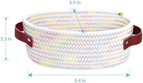 ABenkle Small Woven Basket, Mini Cotton Rope Storage Basket, Tiny Easter Basket, Shelf Basket, Oval Decorative Toy Dog Cat Basket for Nursery, Empty Gift Basket, 9.4" x 5.9" x 3.9" XS - Image 2