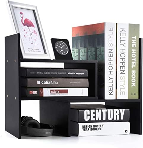 Sorfity Desktop Bookshelf Desk Storage Organizer Adjustable Wood Desktop Display Shelf Rack Counter Office Storage Rack Top Bookcase - Free Style Display Natural Stand Office Supplies Desk Organizer - Image 4