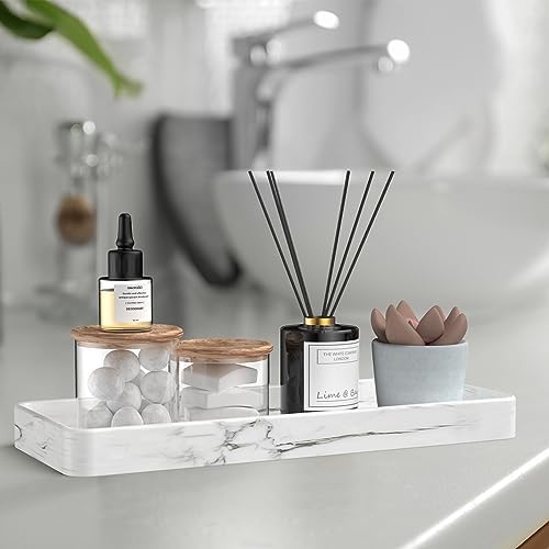 Gurygo 12" Ceramic Bathroom Vanity Tray for Kitchen Counter - Kitchen Soap Trays - Rectangular Vanity Tray for Bathroom - Porcelain Large Serving Trays (Marble, Set/1) - Image 5