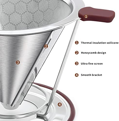 Pour Over Coffee Dripper, MISETTO Stainless Steel Filter,Easy to Clean Paperless pour over coffee maker,Reusable Filter,Cone Dripper with Removable Cup - Image 4