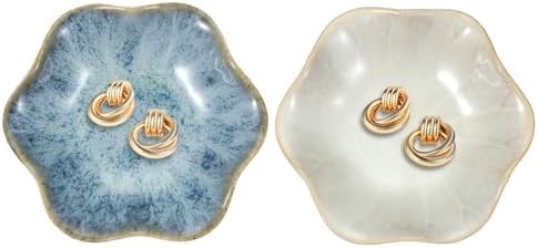 uxcell 2Pcs Ceramics Jewelry Plate, Lotus Leaf Shape Key Holder Bowl for Entryway Table Decor Small Ring Tray Dish Gift for Women Girlfriend, White/Cold Ash by uxcell