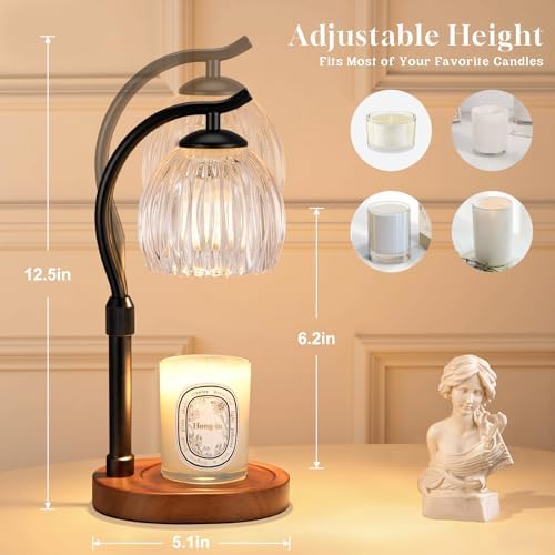 Candle Warmer Lamp with Timer - Dimmable & Adjustable Height, Modern New Home Decor Vintage House Warming Gifts Wax Melt Warmer for Jar Scented Candle, Cozy (Black) - Image 3
