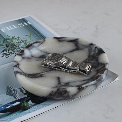 Nawgnail Natural Travertine Marble Jewelry Dish 5.5", Trinket Dish for Ring Earring, Gift for Woman Daugther(Calacatta Viola) - Image 6