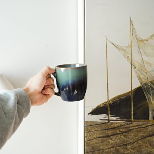 Bosmarlin Ceramic Coffee Mug Set of 4, 17 Oz, Coffee Cups with Big Handle, Microwave Safe, Unique Reactive Glaze(17 Oz, Pale Green) - Image 6