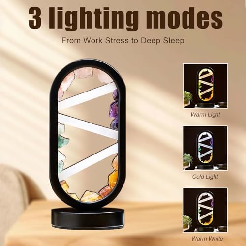 Runyangshi Crystal Table Lamp Night Light Natural Selenite & Colour Crystal Raw Stone Bedside Lamp with 3 Adjustable Light Colours Suitable for Home Decoration, Bedroom Office Desk Lighting - Image 3