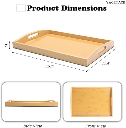 Serving Trays for Home Decor, 15.7"x11.4"x2" Medium Bamboo - Image 2