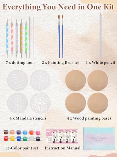 Beeplove Relaxing Crafts for Adults - Gifts for Women Mom Daughter Sister Friend Co-Worker, Beginner Friendly Mandala Rock Painting Kit with Stencils Dotting Tools - Image 5
