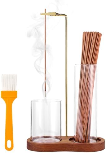 2 in 1 Incense Holder for Sticks with Glass Ash Catcher, Upside Down Anti-Ash Incense Stick Burner for Outdoor Patio, Modern Vertical Incense Holder for Home Decor, Spa, Meditation and Reddish Brown by Unknown