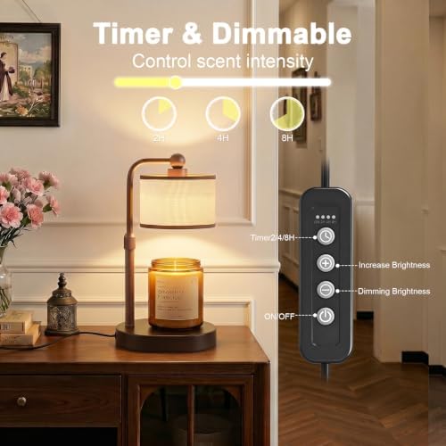 Candle Warmer Lamp with Timer, Modern Farmhouse Candle Warmer for jar Candles Brown, Electric Wax Warmer, Includes 2 Bulbs, Housewarming, Birthday Gift for Women, Mom, Her - Brown-Round - Image 3
