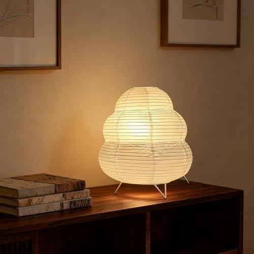 Cute Paper Lamp, 3 Color Ambient Lighting Lamp, Cozy Accent Side Table Lamp, Small Warm Glow Light for Bedroom Living Room Desk (White, 10inch) - Image 4