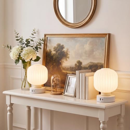 Elenhome Touch Bedside Glass Table Lamp Set of 2 with 3 Way Dimmable Light, Small Table Lamps with USB C+A Charging Ports - Bedroom Nightstand & Living Room Essential, Bulb Included - Image 6