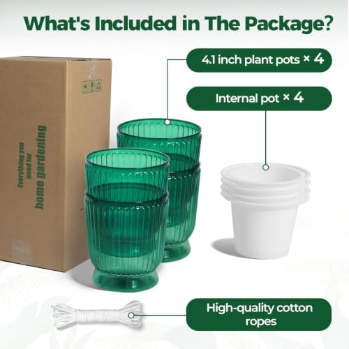 T4U Self Watering Pots for Indoor Plants 4 Inch 4 Pack Planter Green - Image 6