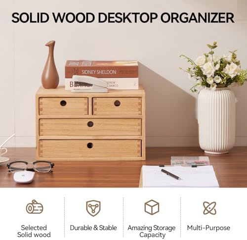 KIRIGEN Wood Desk Organizer with 4 Drawers, Desktop Storage, Natural 34-NA - Image 4