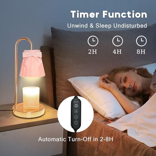 Pink Candle Warmer Lamp with Timer Dimmer Cute Coquette Bow Table Lamp Modern Decorative Bedside Light Valentine's Day Birthday Gifts Idea for Women Mom House Warming New Home Bedroom Decor - Image 4