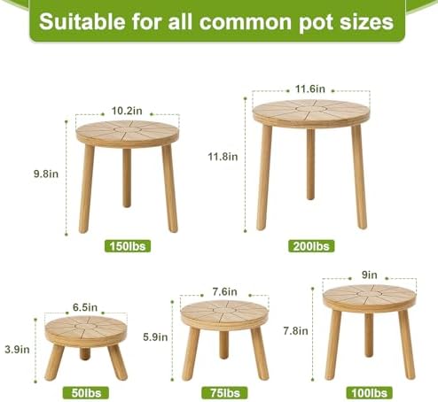 Delma Wood Plant Stands 5-Pack Indoor, Plant Stool, Light Brown - Image 3