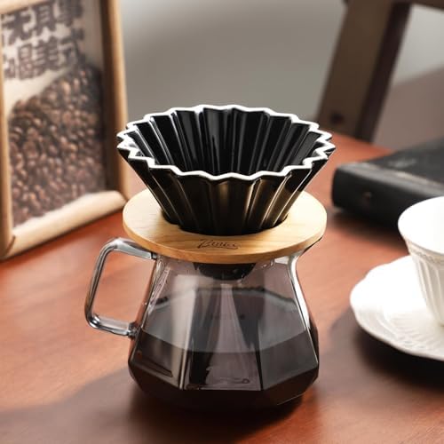 Bincoo 400ML Pour Over Coffee Maker Set with Filter Paper,Ceramic Coffee Dripper with Wood Stand Set for 1-2 Cups-Professional Brewing Tools for Pour Over & Drip for Home Office (Black) - Image 2
