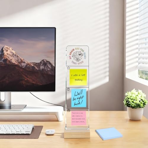 Monitor Memo Board with Removable Wooden Base Acrylic Portable Sticky Note Holder, My Brain Has Too Many Tabs Open Logo Office Desk Desk Set Sticky Notes 100 Sheets - Image 5