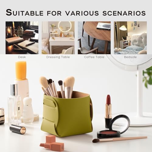 HOMIEAZICOZI 2-Pack Cork Leather Desk Accessories Storage - Pencil Pen Holder - Makeup Brush Holder Organizer - Stylish Addition to Home Decor (Olive Green) - Image 5