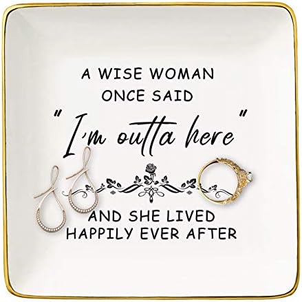 Happy Retirement Gifts for Women -Jewelry Holder Ring Dish Trinket Tray -Retirement Appreciation Gift for Mom Boss Co-workers,Teachers,Nurse,Friends,Wife,Sister -A Wise Woman Once Said I am Outta Here by Topthink