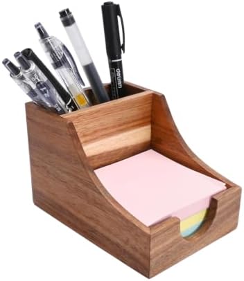 Acacia Wood Pen Pencil Holder 3x3 Inch Sticky Note Organizer by RiLiKar