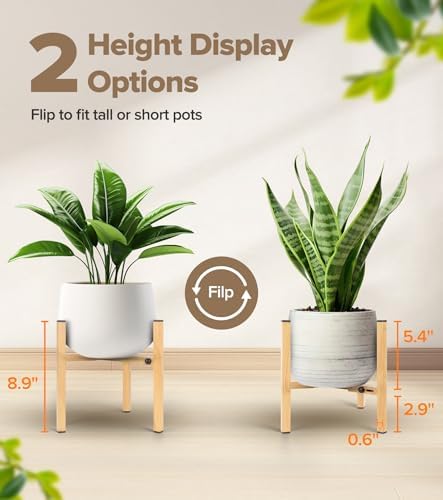 Plant Stand Indoor Adjustable, Metal Modern Indoor Plant Stand, Heavy Duty Plant Stands Outdoor Corner, Stable Plant Holder, Fits 8 to 12 Inches Pots, 1 Pack, Natural Wood-Grain - Image 2