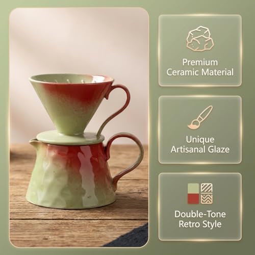 Ceramic Pour Over Coffee Maker Set 15oz/450ml Coffee Dripper with 40pcs Cone Paper Filters, Reusable Pour Over Coffee Cone for Home, Cafe, Restaurant, Camping - Image 2