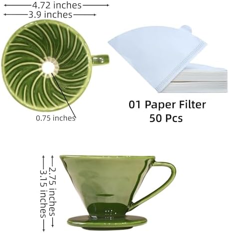 Ceramic Pour Over Coffee Dripper 01 with 50 Pack Filter, Green - Image 3