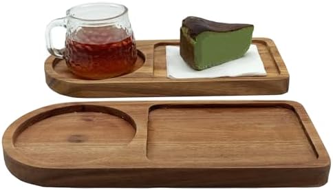 Small Wood Coffee Serving Tray, 2 Pack Wooden Serving Platter Drink Server for Coffee Table by Heiboa