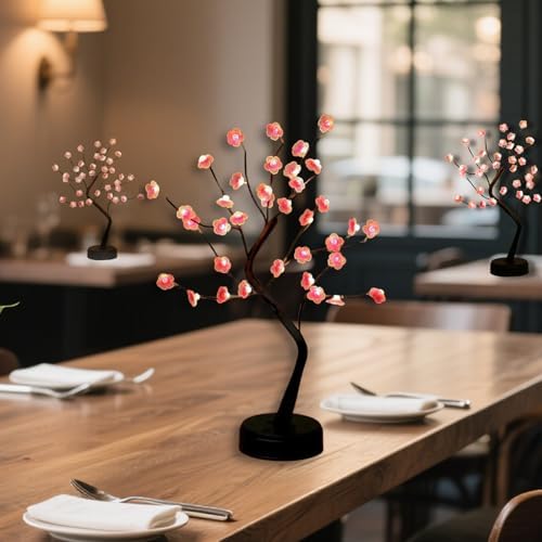 2 Pack Cherry Blossom Tree Lamp, 18inch 36 Led Bonsai Tree Lights, Battery/USB Operated Japanese Decor Night Lights for Teacher Appreciation Graduation Back to School Bedroom Home Gift, Warm White - Image 5
