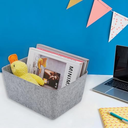 Welaxy Felt Storage Bin Wide Deep Drawer Organizer Caddy Minimal Box Gray - Image 5
