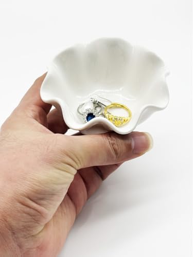 White Flower Jewelry Dish, 3.5″ Lotus Jewelry Bowl Ring Holder, Ceramic Jewlery Tray Cute Vanity Nightstand Bathroom Room Decor Trinket Dish Valentine's Friendship Birthday Gifts for Women Mom - Image 3