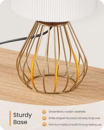 Gold Table Lamp with Pleated Lampshade, 12.6" Small Bedside Lamp - Image 4