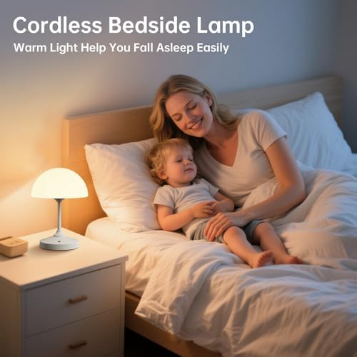 Dawnwake Mushroom Lamp Cordless Lamp Table Lamp,Outdoor Waterproof Shower Lamps,5000mAh Rechargeble Battery Operated Dimmable Touch Desk Lamps,LED Night Light for Bathroom Patio Camping Outdoor(White) - Image 2