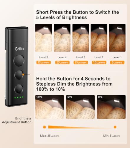 Gritin Book Light Rechargeable, Clip on LED Reading Light for Books in Bed - Image 2