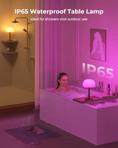 Shower Lamp Waterproof, Cordless IP65 Shower Lights for Inside Shower, 7500mAh Rechargeable Battery, 3 White Tones & 15 RGB Stepless Dimming LED Table Lamp for Bathroom Home Indoor (Walnut) - Image 2