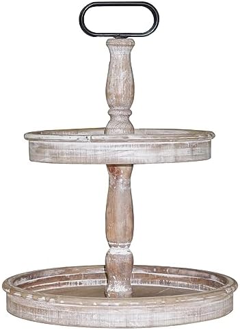 Krismax Decorative Trays - Two Tiered Tray Stand Rustic Decor Farmhouse 2 Tiered Tray Serving Tray Seasonal & Holiday Decoration Wooden Tray by Home