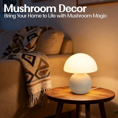 Cute Small Mushroom Lamp Decor,USB-Plug in Bedside Table Lamps with 3-Temperature LED Bulb Dimmable,Modern Aesthetic Home Decor for Livingroom/Bedroom/Dorm/Nursery (White with Plug) - Image 2