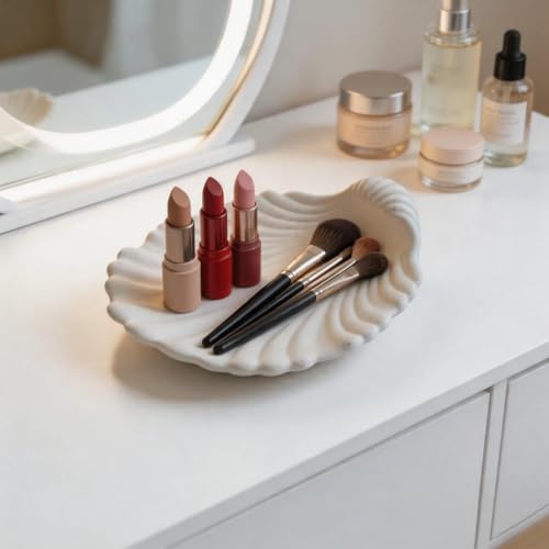 Seashell Ceramic Jewelry Tray, Small Trinket Dish, Matte White - Image 2