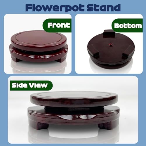 Wood Vase Stand Rotating,Table Lamp Base,3.5 Inch Small Chinese Oriental Plant Stand,Bonsai Stand,Lamp Riser,Round Display Stand for Fishbowl Flower Pot Indoor - Image 4