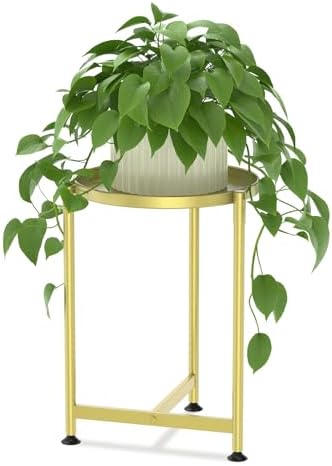 LASZOLA Metal Small Plant Stand Indoor Tall with 11 Inch Large Tray, Gold by LASZOLA