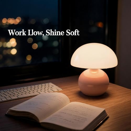 Cute Mushroom Table Lamp, Mid Century Modern Decor, Cozy Oasis Lighting, Unique Bedside Nightstand Lamp for Bedroom Living Room Office, Ideal for Home Decor Lovers, Kids & Adults(Pink) - Image 2