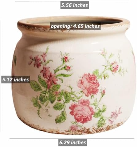 Decorative Pink Vintage Floral Pots, Ceramic Garden Pots with Drainage - Image 3