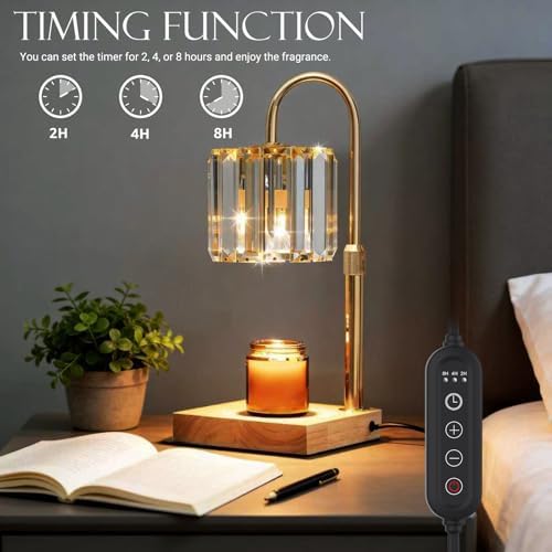 Yuichoy Candle Warmer Lamp with Timer, Dimmable Electric Candle Wamer Adjustable Height, Glass Modern Candles Melter Lamp, Gifts for Women Mom, Clear - Image 3