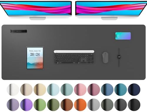 Aothia Leather Desk Pad Protector, Mouse Pad, Office Desk Mat, Non-Slip PU Leather Desk Blotter, Laptop Desk Pad, Waterproof Desk Writing Pad for Office and Home (48"x17", Gray) by AothiaSimpleNaturalUnique