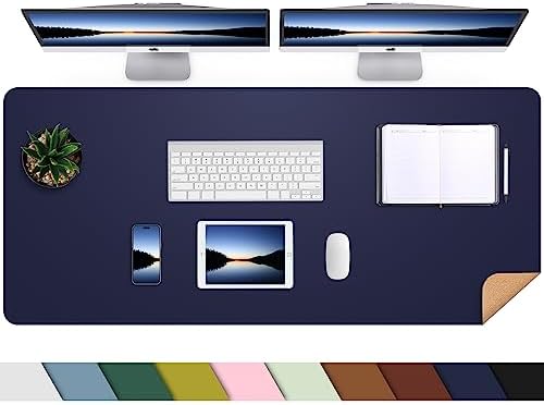 AFIING Cork Desk Mat 55" x 17", Dual-Sided Natural Cork & PU Leather Desk Pad, Non-Slip Waterproof Large Mouse Pad for Office, Home & Gaming (Blue) by AFIING